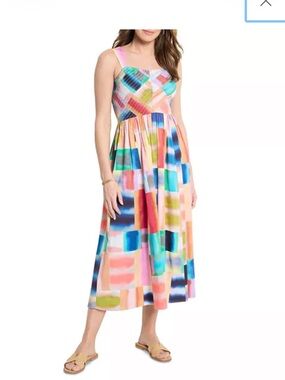 Nic + Zoe Portofino Anna Dress Smocked Square Neck MIDI Dress XXL